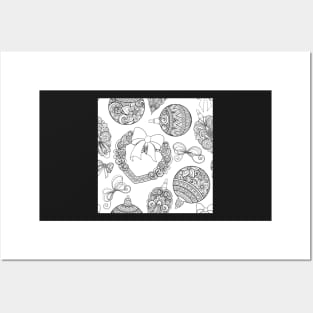 Monochrome Merry Christmas Pattern, New Year Illustration Posters and Art